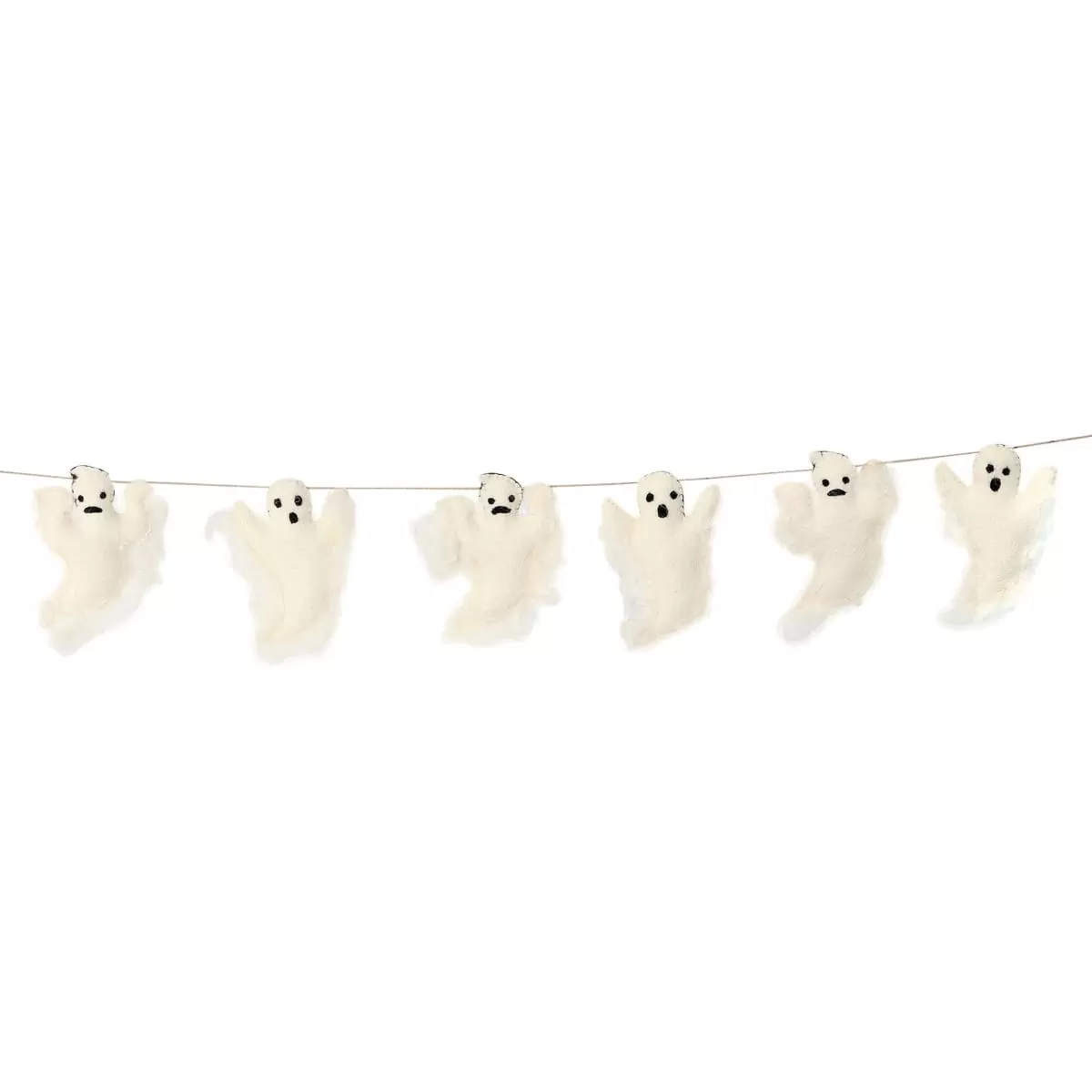 De Kulture Handmade Premium Wool Felt White Ghost Garland Eco Friendly Halloween Wall Hanging Home Office Theme Party Holiday Decoration Banner 48 Inches-WHITE